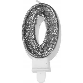 Dortová svíčka Svíčka číslice premium č. 0 stříbrná 7.3cm