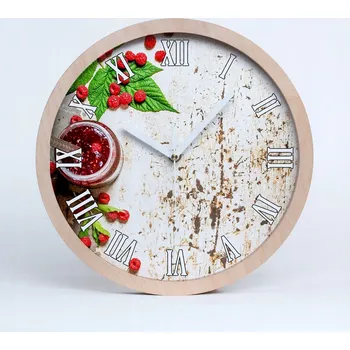 Hodiny Tichá nástěnná dřevěná hodina Malinový džem fi 30 cm