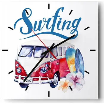 Hodiny Nástěnné hodiny do kuchyně 30x30 Autobus Stylové hodiny na skle Loft Tiché