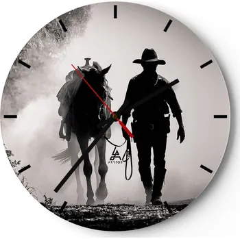 Hodiny Nástěnné hodiny do kuchyně 30x30 Kovboj Skleněné hodiny do obýváku Loft Tiché