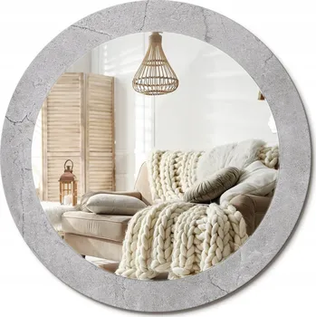 Zrcadlo Stylové kulaté zrcadlo na zeď s potiskem na skle průměr 70 cm Šedý cement