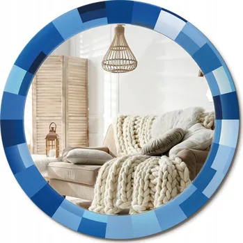 Zrcadlo Dekorativní nástěnné zrcadlo s potiskem Modrá abstraktní, průměr 70 cm