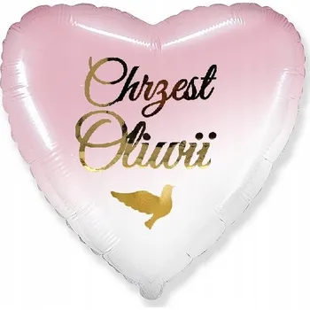 Balónek Balónek na křtiny SRDCE růžové HOLUBICE + JMÉNO