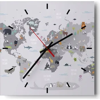 Hodiny Velké nástěnné hodiny 40x40 Mapa světa Skleněné tiché hodiny