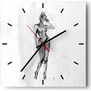 Hodiny Velké nástěnné hodiny na zeď 40x40 Žena Skleněné hodiny Čtvercové Tiché