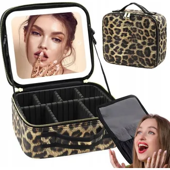 Kosmetická taška Kosmetická taštička Panterka Kufřík Cestovní organizér na kosmetiku + ZRCADLO