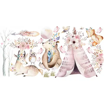 Obraz NÁLEPKY NA ZEĎ ZVÍŘÁTKA SRNKA BOHO RŮŽOVÁ MAX