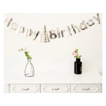 Girlanda Banner Happy Birthday stříbrná