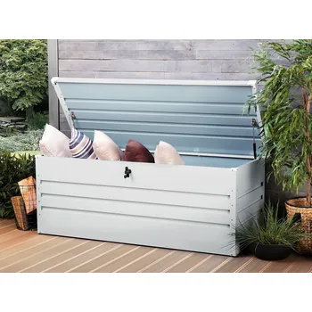 Úložný box světle šedý kov 165x70 cm zahradní terasa Beliani