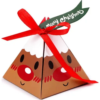 Vánoční dekorace Vánoční dárková krabička pyramida - sob, Mikuláš, sněhulák, skřítek Varianta: 3 hnědá přírodní sob, Balení: 50 ks