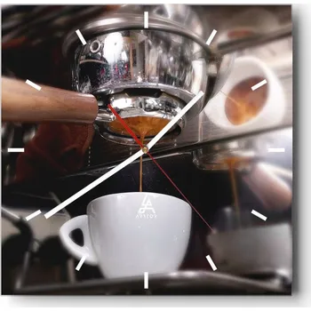 Hodiny Nástěnné hodiny do kuchyně 30x30 Káva Stylové hodiny na skle Loft Tiché