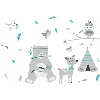 Samolepící dekorace Samolepky na zeď pro děti, zvířátka a indiáni, velikost 4XL