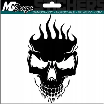 Samolepicí dekorace na vozidlo NÁLEPKA na auto LEBKA PLAMENY OHEŇ 15x8,5 cm