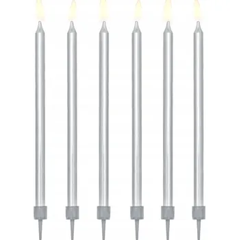 Dortová svíčka Narozeninové svíčky hladké stříbrné 12,5 cm (144 ks)