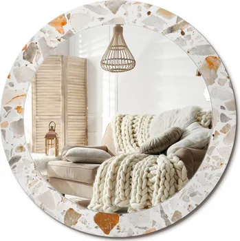 Zrcadlo Nástěnné Zrcadlo s ozdobným skleněným rámem ve stylu teraco. Průměr 70 cm