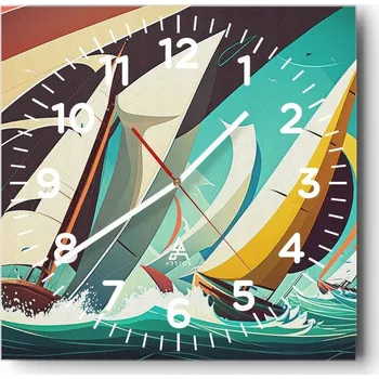 Hodiny Nástěnné hodiny do obýváku 40x40 Plachetnice Tiché hodiny na skle Bez hlučný