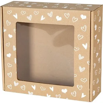 Obraz Krabička s okénkem 200x200x50 mm, kartonová, skládací, potisk srdce