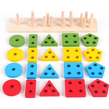 Dřevěná hračka UKŁADANKA DREWNIANA SENSORYCZNA Dřevěná senzorická skládačka - třídič geometrických tvarů