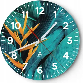 Hodiny Nástěnné hodiny do obýváku 40x40 Botanika Kulatý Skleněné hodiny Loft Tiché