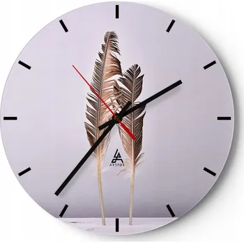 Hodiny Nástěnné hodiny do kuchyně 30x30 Ptačí Pírko Skleněné hodiny do obýváku Tiché