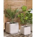 Květináč špinavá bílá polyresin 38x38 cm ve vlnové optice Vnitřní Dekorace venkovní zahradní techniky Beliani