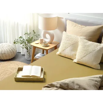 Prostěradlo Napínací prostěradlo olivově zelené 160 x 200 cm elastické okraje klasická postelová plachta textilie do ložnice Beliani