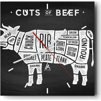 Hodiny Nástěnné hodiny do kuchyně 30x30 Gastronomie Stylové hodiny na skle Loft Tiché