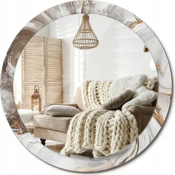 Zrcadlo Kulaté nástěnné dekorativní zrcadlo v skleněném rámu Světlý mramor průměr 90 cm