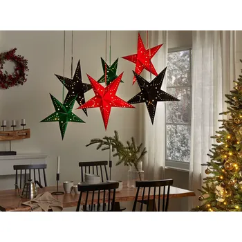 Vánoční dekorace Sada 2 vánočních hvězd červené 60 cm sametové závěsné papírové vánoční ozdoby Beliani
