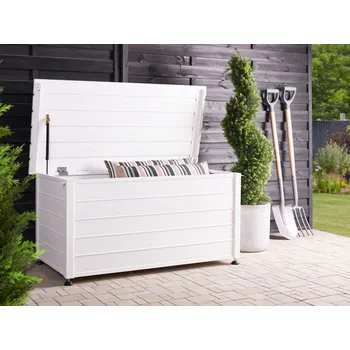 Zahradní úložný box s víkem bílý hliník 123 x 60 cm 330 L venkovní úložný nábytek Beliani