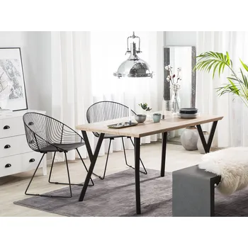 Jídelní stůl Světlý dřevěný top Černé kovové nohy 140 x 80 cm, 6místný obdélníkový průmyslový Beliani