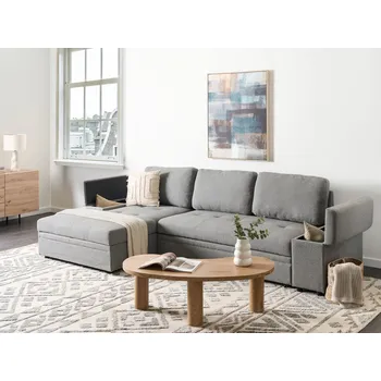 Pohovka Rohová rozkládací pohovka šedá čalouněná pravostranná s úložným prostorem Beliani