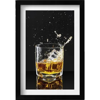 Obraz Moderní nástěnná dekorace obraz v černém rámu Sklenice whisky 20x30 cm