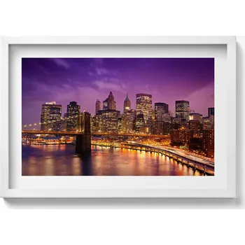 Obraz Elegantní obraz do obýváku v bílém rámu Světla města večer 60x40 cm