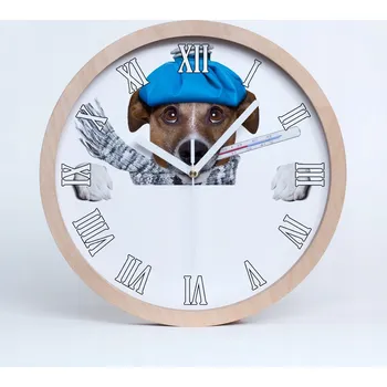 Hodiny Velké dřevěné nástěnné hodiny nemocný pes fi 25