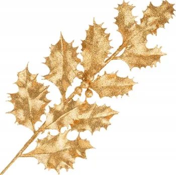 Vánoční dekorace Cesmína Větvička cesmíny, cca 34 cm - ZLATÁ