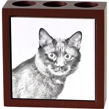 Kurilský bobtail - stojánek na tužky s kočkou, organizér na stůl s potiskem