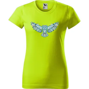 Dámské oblečení DOBRÝ TRIKO Dámské tričko s potiskem Letící sova Barva: Limetková, Velikost: XS