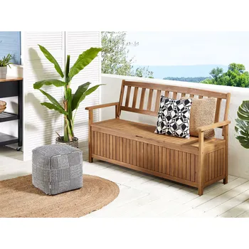 Zahradní lavice Venkovní lavice s úložným prostorem 3místná z masivního akátového dřeva 160 cm světlá barva rustikální styl Beliani