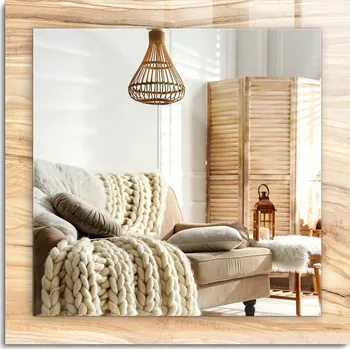 Zrcadlo Zrcadlo s potiskem nástěnné ozdobné vertikální horizontální Dřevo léta textura 60x60 cm