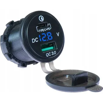 USB-C Nabíječka QC 3.0 PD Voltmetr Modrá 36W Vestavná Rychlé Nabíjení