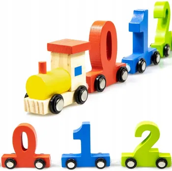 Vláček a vláčkodráha DŘEVĚNÁ VLÁČKODRÁHA LOKOMOTIVA VLAK VÝUKA ČÍSLA