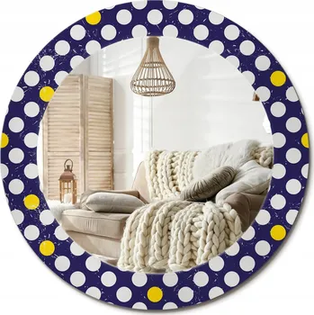 Zrcadlo Kulaté nástěnné dekorativní zrcadlo ve skleněném rámu fi 60 cm Retro puntíky