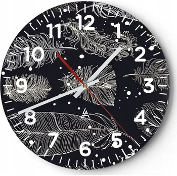 Hodiny Nástěnné hodiny do obýváku 40x40 Pírko Ptáka Hodiny na skle Loft Tiché