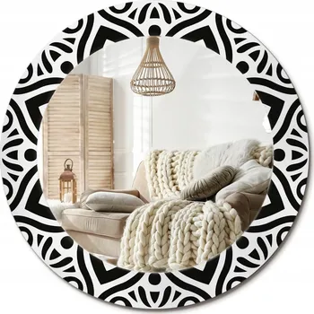 Zrcadlo Zrcadlo s potiskem do koupelny, kuchyně, předsíně, průměr 60 cm, Černý ornament