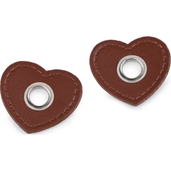 Průchodka s koženkovým srdcem k našití, průvlek 8 mm Varianta: 1 hnědá koňak nikl, Balení: 20 ks