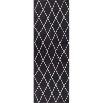 Koberec Černo-krémový silný koberec typu shaggy, běhoun vzor boho 80x200cm