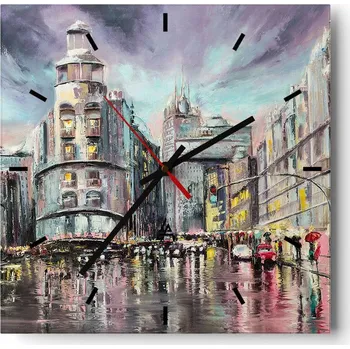 Hodiny Velké nástěnné hodiny na zeď 40x40 Město Skleněné hodiny Čtvercové Tiché