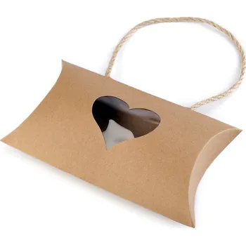 Dárková krabička Dárková krabička srdce s průhledem a uchem Varianta: 1 hnědá přírodní, Balení: 50 ks