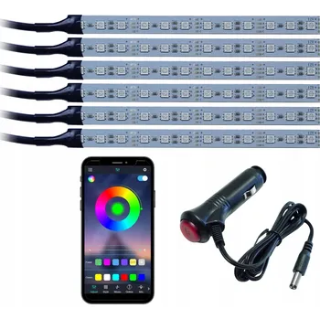 Osvětlení interiéru vozidel RGB LED osvětlení interiéru auta 6x12 LED s BLUETOOTH